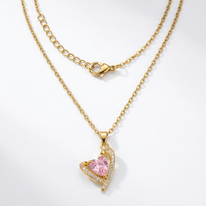 Blush Pink Sapphire Heart & Micropavé Halo Necklace - View 7 | ANUSI 18K Gold Jewelry