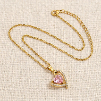 Blush Pink Sapphire Heart & Micropavé Halo Necklace - View 8 | ANUSI 18K Gold Jewelry