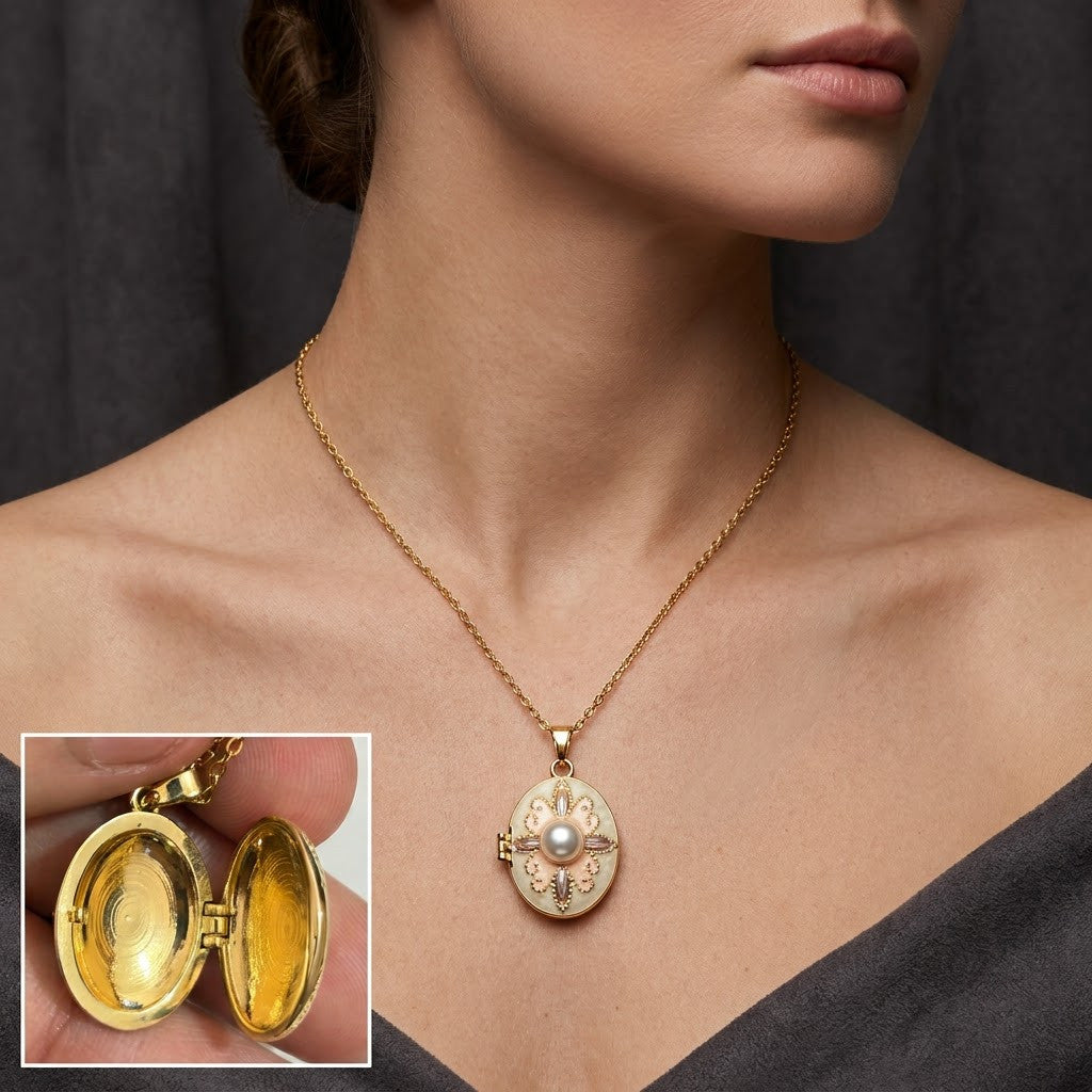 Vintage Opening Shell Keepsake Locket Pearl Necklace - View 5 | ANUSI 18K Gold Jewelry
