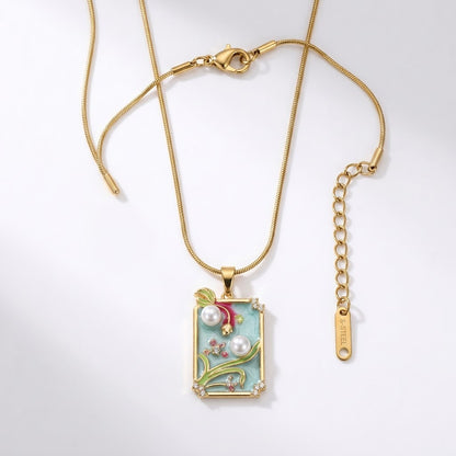 Pastel Meadow Enamel Framed Art Miniature Necklace - View 7 | ANUSI 18K Gold Jewelry