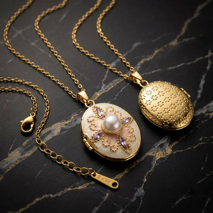 Vintage Opening Shell Keepsake Locket Pearl Necklace - View 2 | ANUSI 18K Gold Jewelry