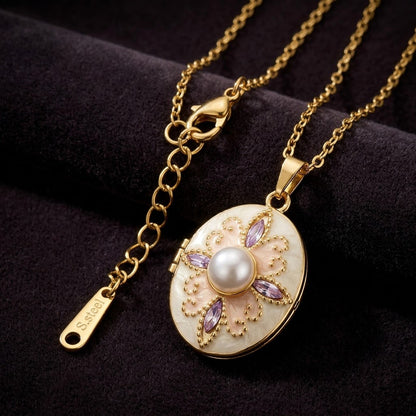Vintage Opening Shell Keepsake Locket Pearl Necklace - View 1 | ANUSI 18K Gold Jewelry