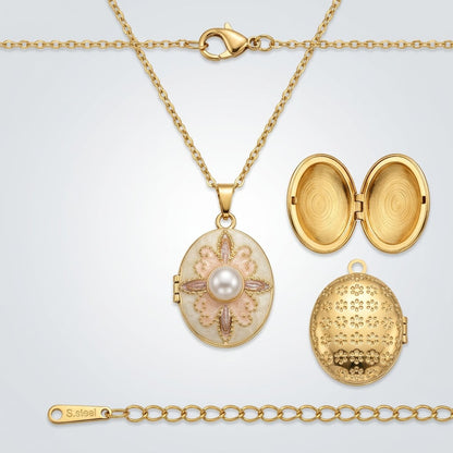 Vintage Opening Shell Keepsake Locket Pearl Necklace - View 7 | ANUSI 18K Gold Jewelry