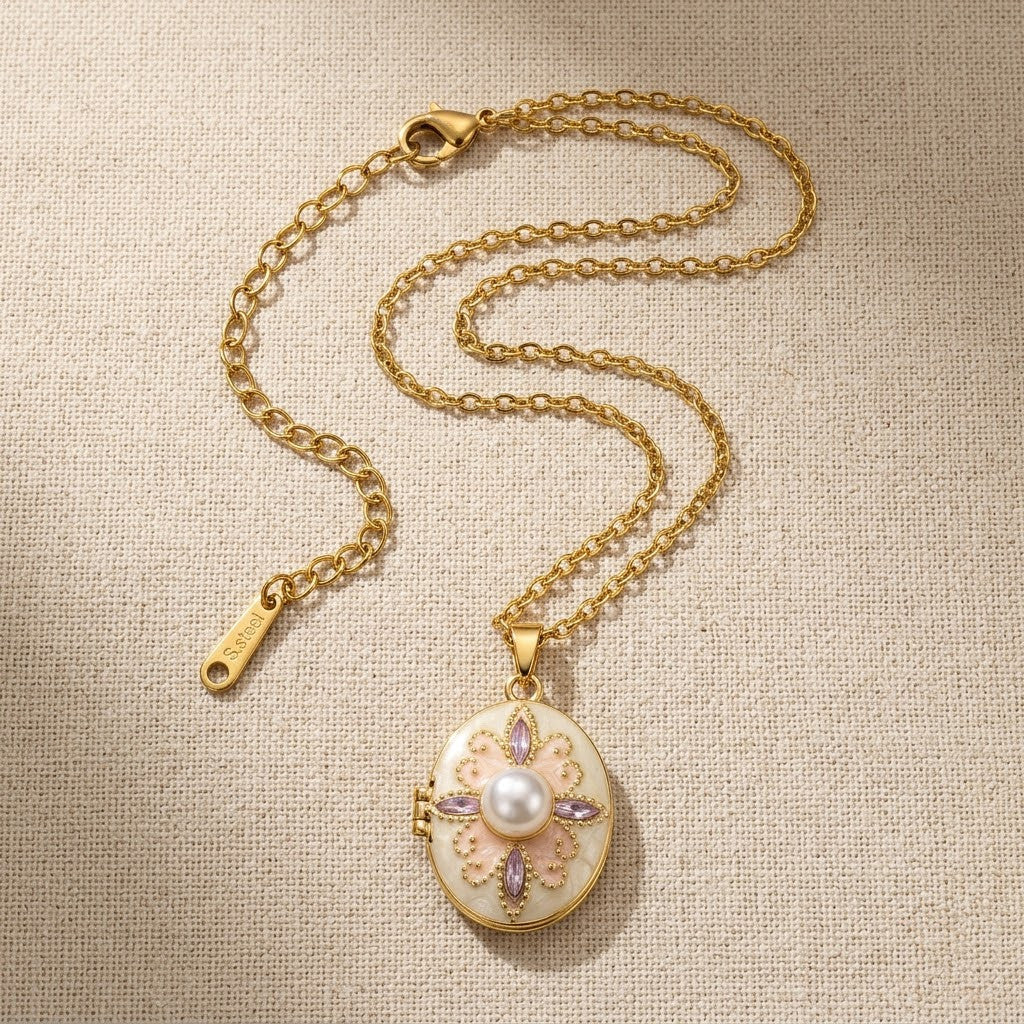 Vintage Opening Shell Keepsake Locket Pearl Necklace - View 8 | ANUSI 18K Gold Jewelry