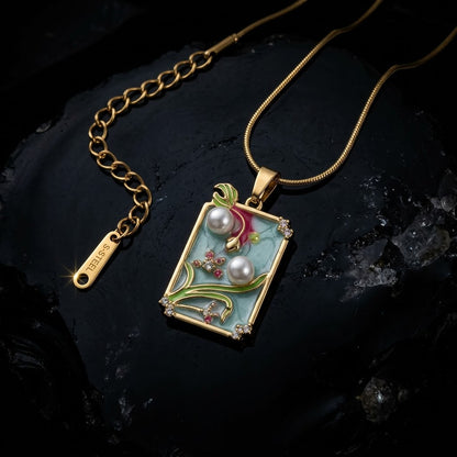 Pastel Meadow Enamel Framed Art Miniature Necklace - View 6 | ANUSI 18K Gold Jewelry