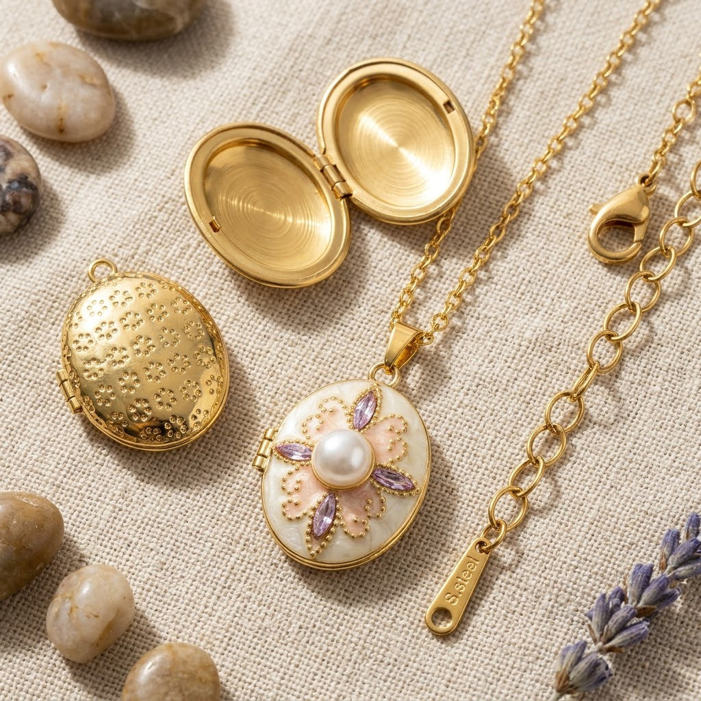 Vintage Opening Shell Keepsake Locket Pearl Necklace - View 3 | ANUSI 18K Gold Jewelry