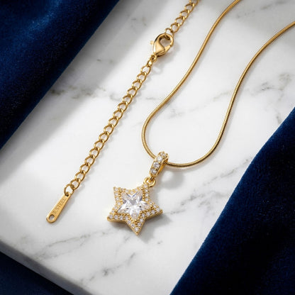 Celestial Starlight Pavé Crystal Star Pendant Necklace - View 2 | ANUSI 18K Gold Jewelry