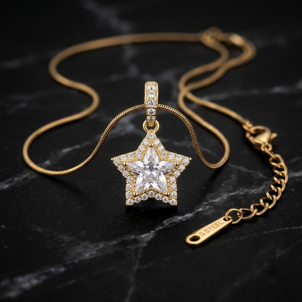Celestial Starlight Pavé Crystal Star Pendant Necklace - View 6 | ANUSI 18K Gold Jewelry