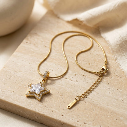 Celestial Starlight Pavé Crystal Star Pendant Necklace - View 4 | ANUSI 18K Gold Jewelry