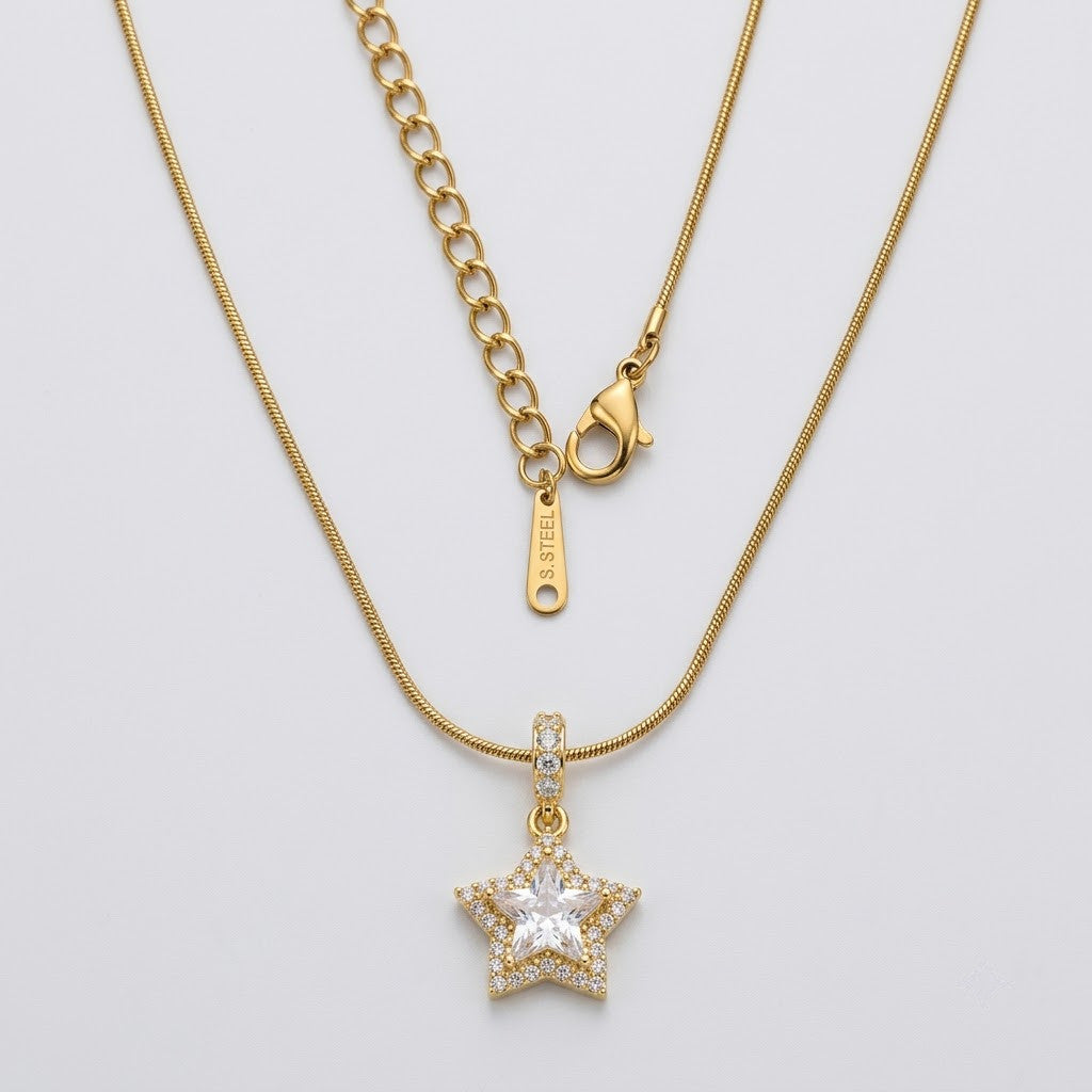 Celestial Starlight Pavé Crystal Star Pendant Necklace - View 10 | ANUSI 18K Gold Jewelry