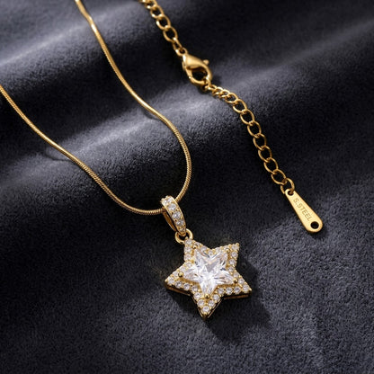 Celestial Starlight Pavé Crystal Star Pendant Necklace - View 1 | ANUSI 18K Gold Jewelry