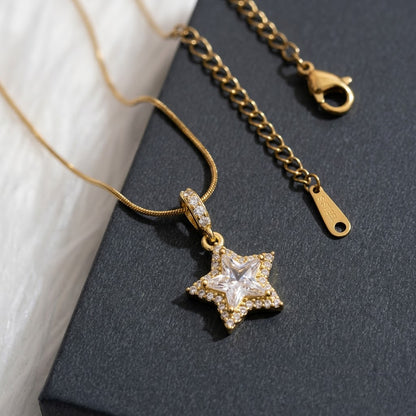 Celestial Starlight Pavé Crystal Star Pendant Necklace - View 3 | ANUSI 18K Gold Jewelry