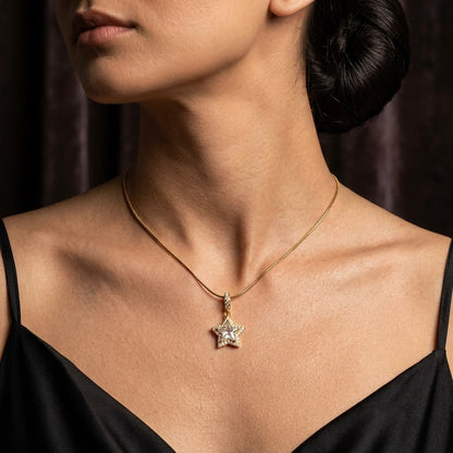 Celestial Starlight Pavé Crystal Star Pendant Necklace - View 7 | ANUSI 18K Gold Jewelry