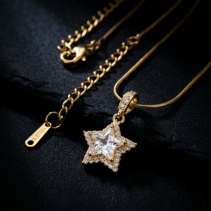 Celestial Starlight Pavé Crystal Star Pendant Necklace - View 8 | ANUSI 18K Gold Jewelry