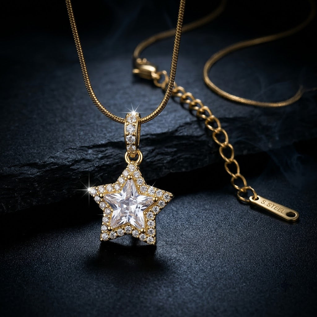 Celestial Starlight Pavé Crystal Star Pendant Necklace - View 9 | ANUSI 18K Gold Jewelry
