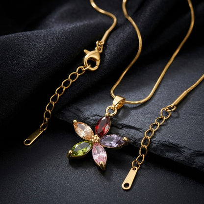 Rainbow Gemstone Marquise Blossom Pendant Necklace - View 2 | ANUSI 18K Gold Jewelry
