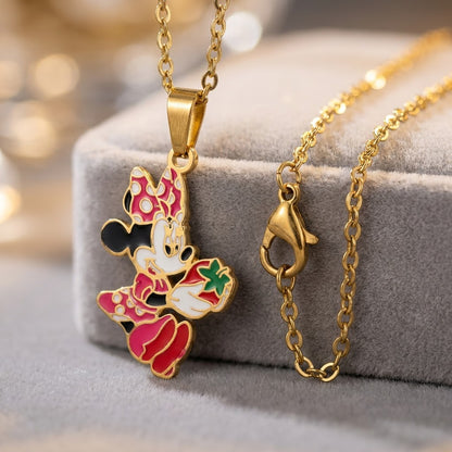 Polka-Dot Bow Cartoon Character Enamel Necklace - View 4 | ANUSI 18K Gold Jewelry