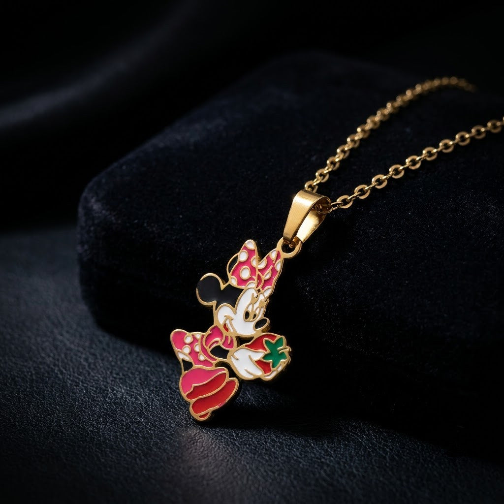 Polka-Dot Bow Cartoon Character Enamel Necklace - View 6 | ANUSI 18K Gold Jewelry