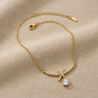 Petite Ribbon Bow & Princess-Cut Solitaire Drop Necklace - View 8 | ANUSI 18K Gold Jewelry