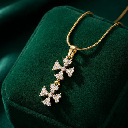Tiered Triple Crystal Butterfly Cascading Pendant Necklace - View 1 | ANUSI 18K Gold Jewelry