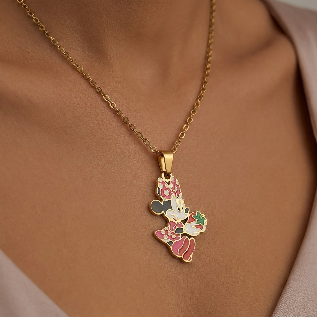 Polka-Dot Bow Cartoon Character Enamel Necklace - View 5 | ANUSI 18K Gold Jewelry