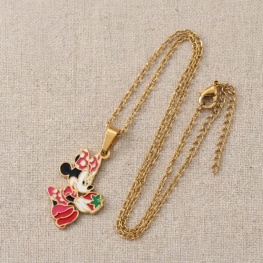 Polka-Dot Bow Cartoon Character Enamel Necklace - View 8 | ANUSI 18K Gold Jewelry