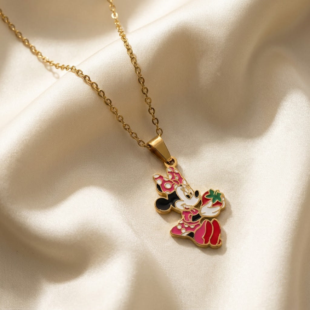 Polka-Dot Bow Cartoon Character Enamel Necklace - View 1 | ANUSI 18K Gold Jewelry