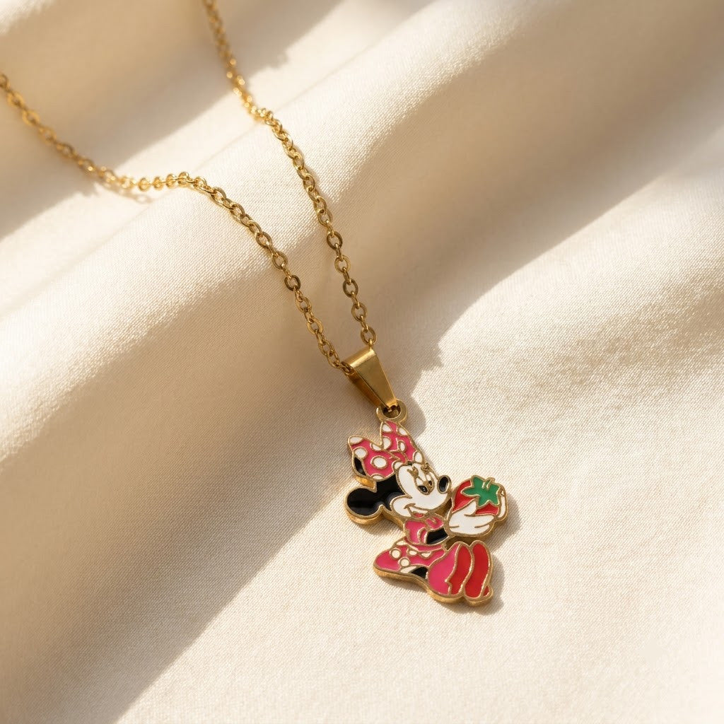 Polka-Dot Bow Cartoon Character Enamel Necklace - View 3 | ANUSI 18K Gold Jewelry