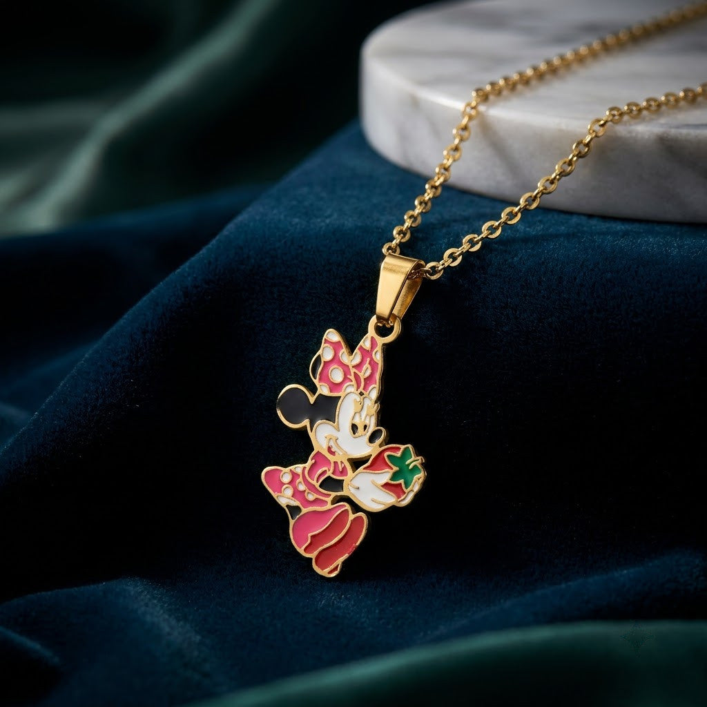 Polka-Dot Bow Cartoon Character Enamel Necklace - View 2 | ANUSI 18K Gold Jewelry