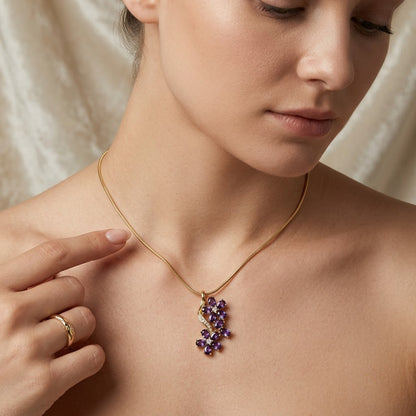 Royal Amethyst Crystal Grape Vine Branch Necklace - View 5 | ANUSI 18K Gold Jewelry
