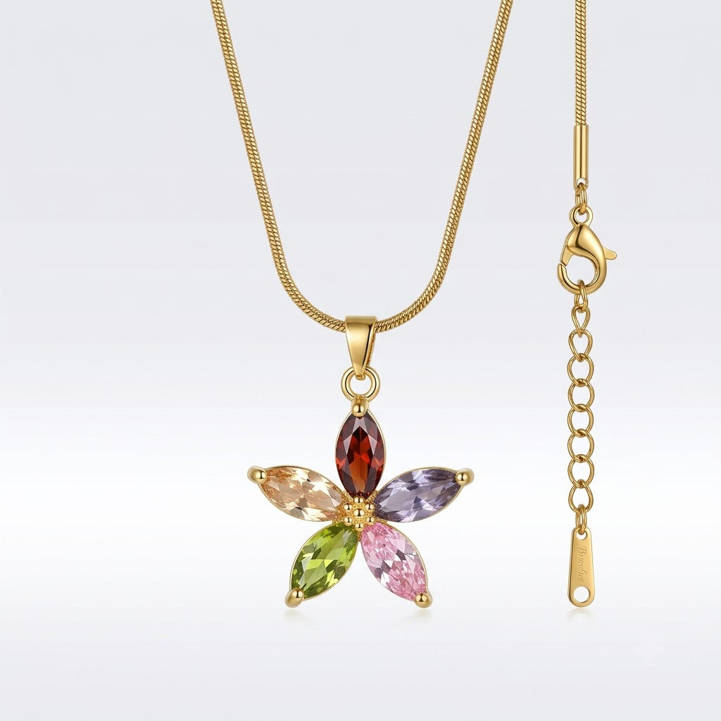 Rainbow Gemstone Marquise Blossom Pendant Necklace - View 7 | ANUSI 18K Gold Jewelry