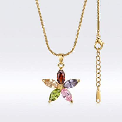 Rainbow Gemstone Marquise Blossom Pendant Necklace - View 7 | ANUSI 18K Gold Jewelry