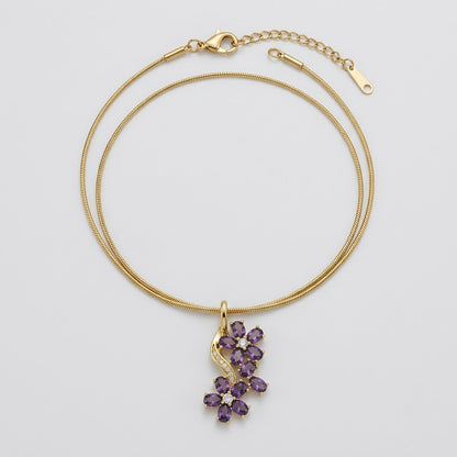 Royal Amethyst Crystal Grape Vine Branch Necklace - View 7 | ANUSI 18K Gold Jewelry