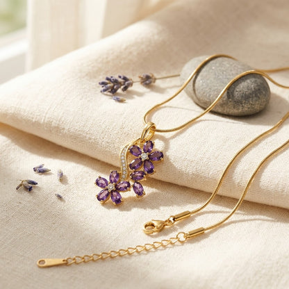 Royal Amethyst Crystal Grape Vine Branch Necklace - View 3 | ANUSI 18K Gold Jewelry