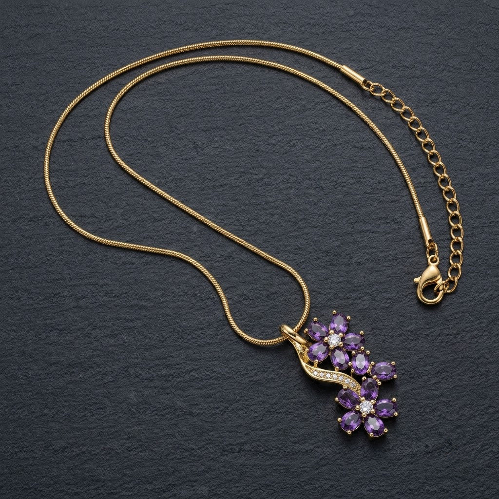 Royal Amethyst Crystal Grape Vine Branch Necklace - View 8 | ANUSI 18K Gold Jewelry