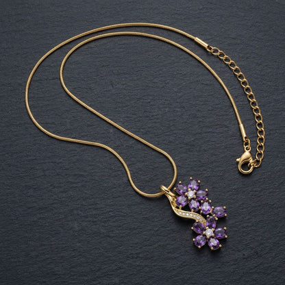 Royal Amethyst Crystal Grape Vine Branch Necklace - View 8 | ANUSI 18K Gold Jewelry