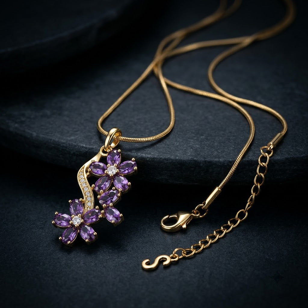 Royal Amethyst Crystal Grape Vine Branch Necklace - View 6 | ANUSI 18K Gold Jewelry