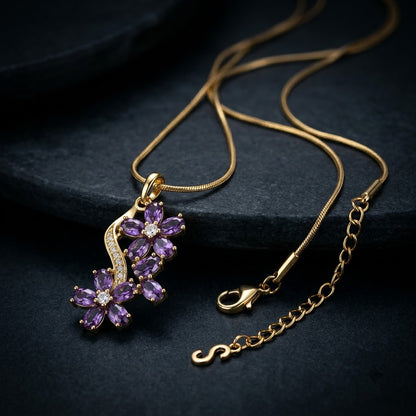 Royal Amethyst Crystal Grape Vine Branch Necklace - View 6 | ANUSI 18K Gold Jewelry