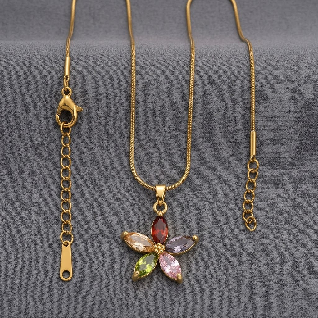 Rainbow Gemstone Marquise Blossom Pendant Necklace - View 8 | ANUSI 18K Gold Jewelry