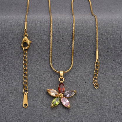 Rainbow Gemstone Marquise Blossom Pendant Necklace - View 8 | ANUSI 18K Gold Jewelry