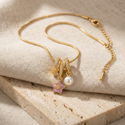 Triple Fluted Bale Pavé Star & Pearl Tassel Necklace - View 3 | ANUSI 18K Gold Jewelry