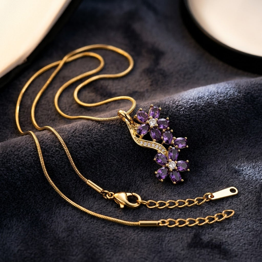 Royal Amethyst Crystal Grape Vine Branch Necklace - View 2 | ANUSI 18K Gold Jewelry