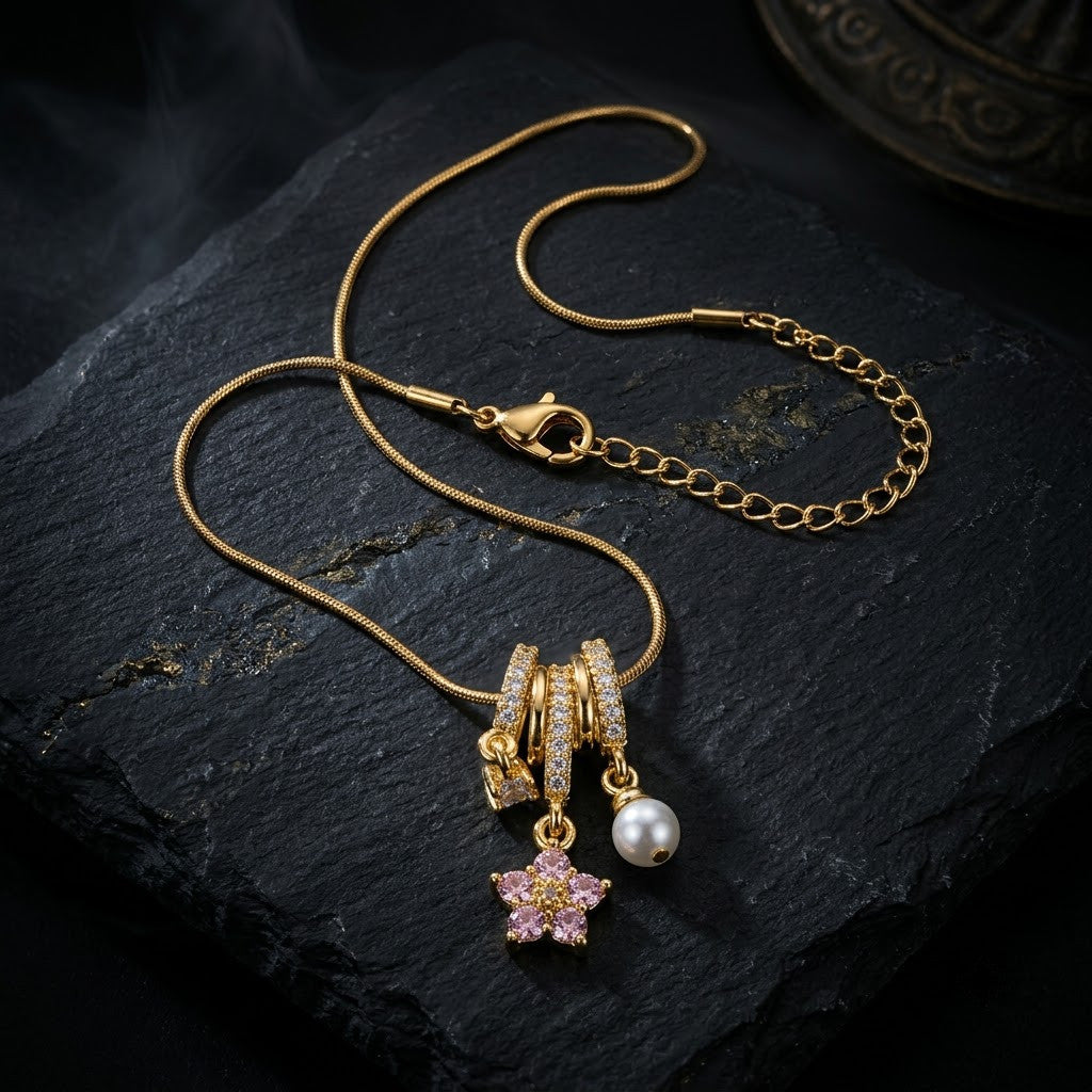 Triple Fluted Bale Pavé Star & Pearl Tassel Necklace - View 6 | ANUSI 18K Gold Jewelry