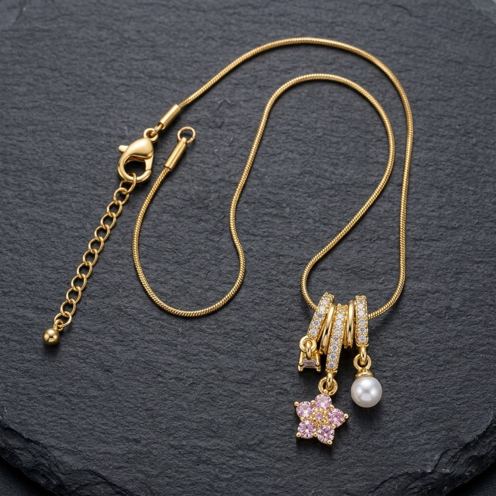 Triple Fluted Bale Pavé Star & Pearl Tassel Necklace - View 8 | ANUSI 18K Gold Jewelry