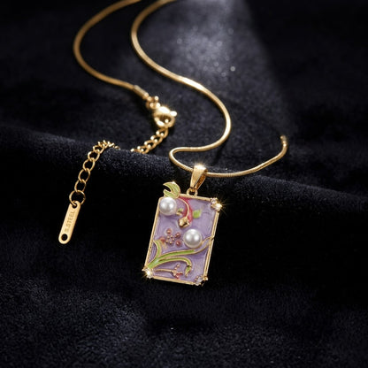Lavender Twilight Garden Framed Enamel Necklace - View 6 | ANUSI 18K Gold Jewelry