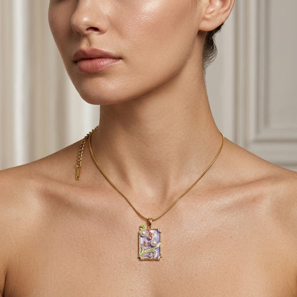 Lavender Twilight Garden Framed Enamel Necklace - View 5 | ANUSI 18K Gold Jewelry