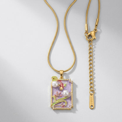 Lavender Twilight Garden Framed Enamel Necklace - View 7 | ANUSI 18K Gold Jewelry