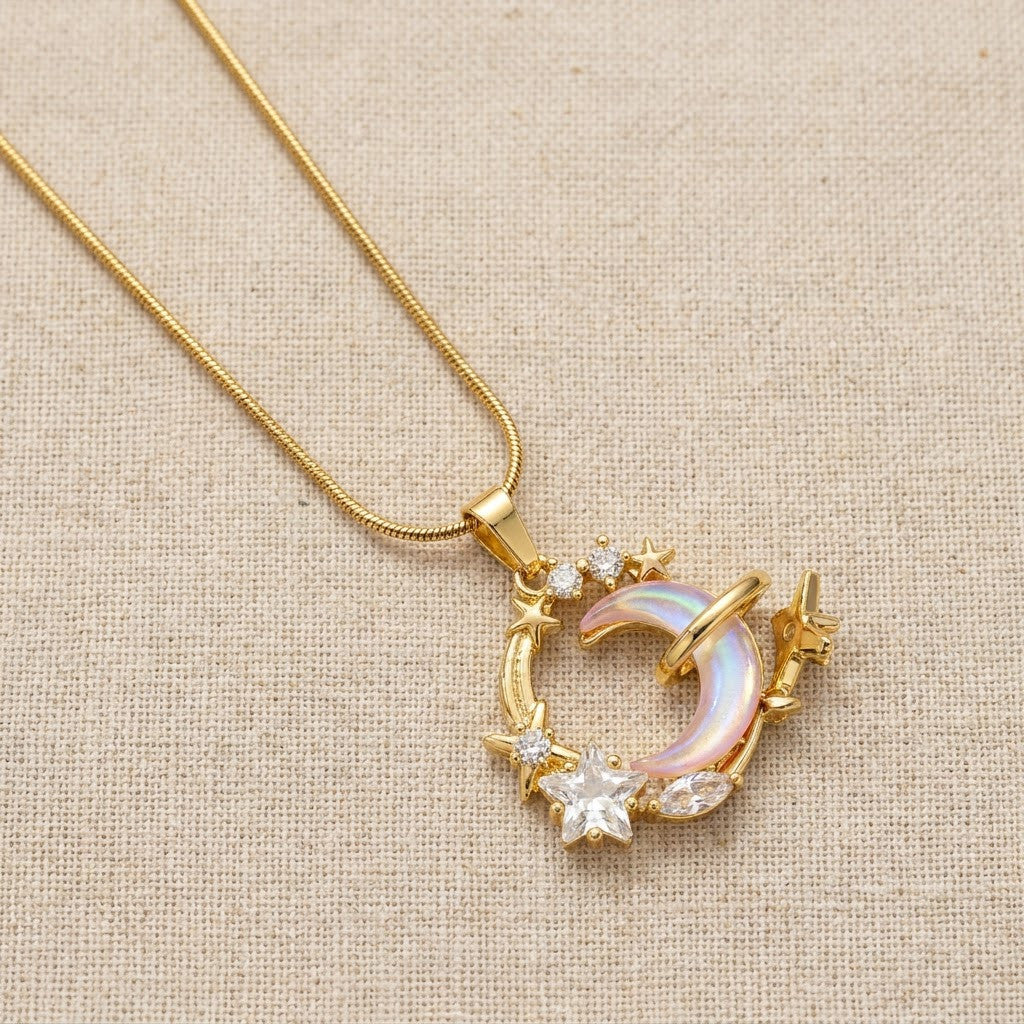 Iridescent Mother of Pearl Circle Wreath Necklace - View 8 | ANUSI 18K Gold Jewelry