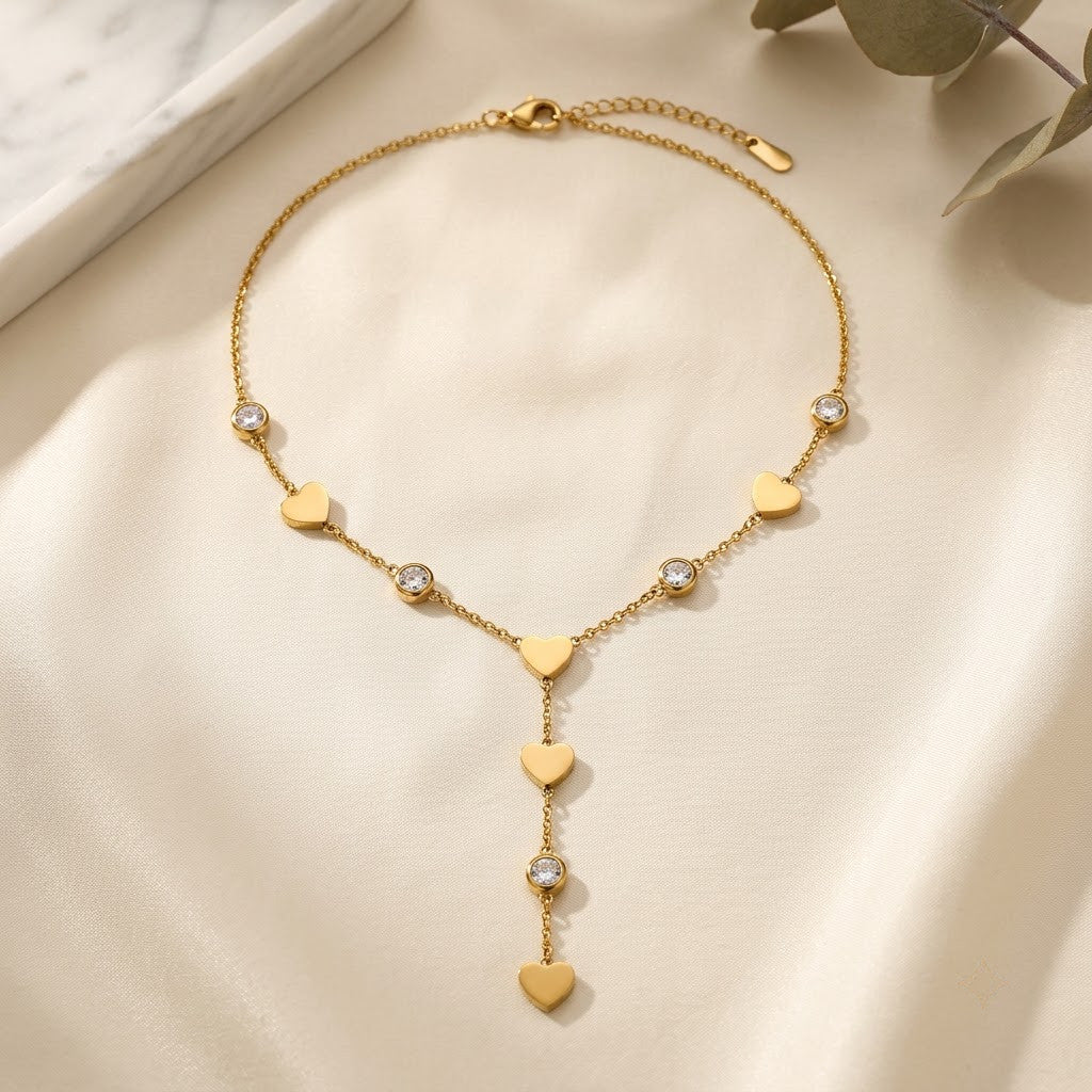 Romantic Beaded Heart Station Lariat Y-Necklace - View 2 | ANUSI 18K Gold Jewelry