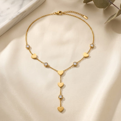 Romantic Beaded Heart Station Lariat Y-Necklace - View 2 | ANUSI 18K Gold Jewelry